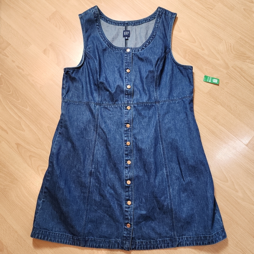 Size XXL Tall NWT Gap Sleeveless Button Front Denim Mini Dress Medium-Wash XXLT